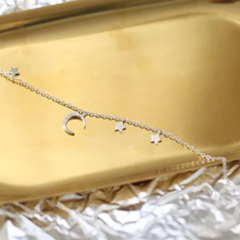 S925 sterling silver crescent moon stars bracelet - Picture 7 of 8